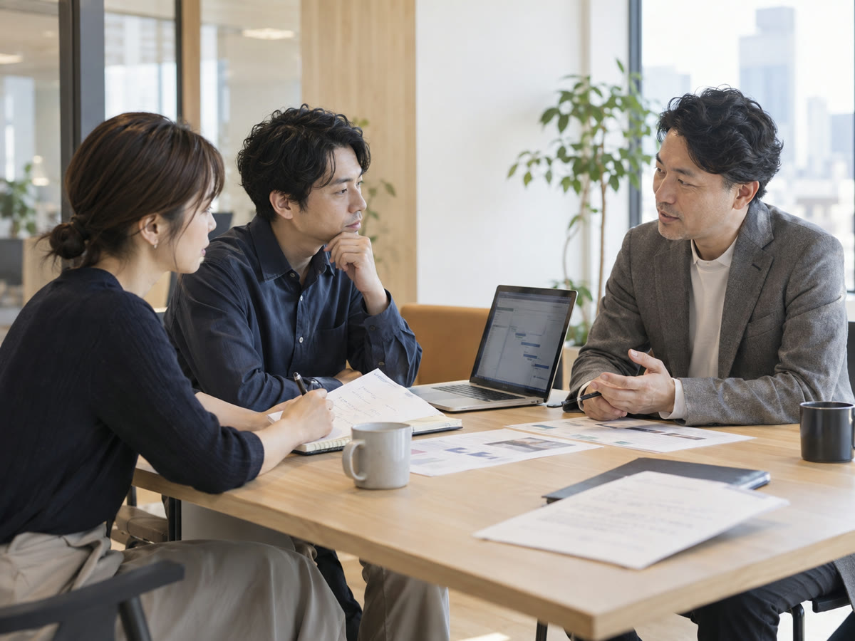 案件の条件や支援内容を打ち合わせる場面のイメージ