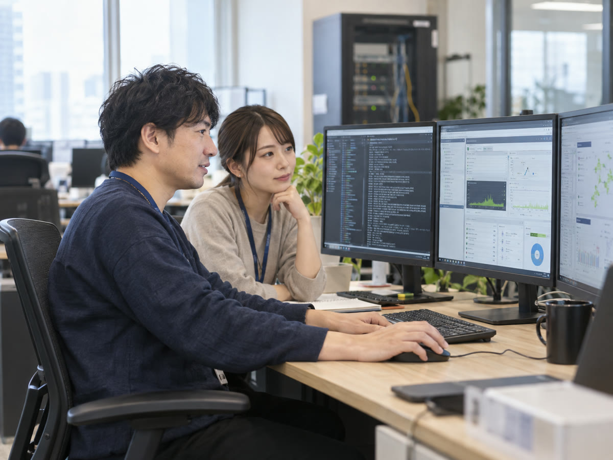 稼働状況を確認しながら運用を支援するエンジニアのイメージ